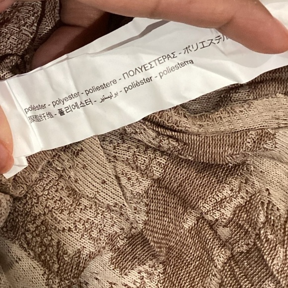 Zara Printed Jacquard Tie Waist Crinkle Wrinkle Effect Long Sleeve Midi Dress - Picture 7 of 9